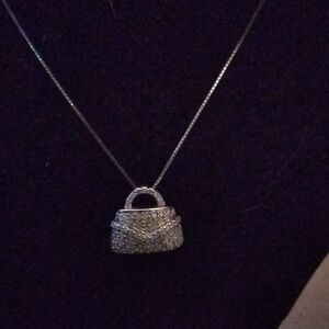 ilver Handbag Pendant Necklace